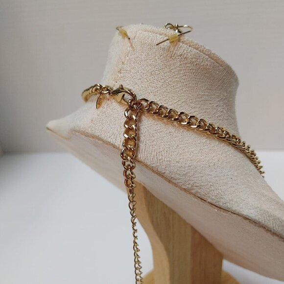 GoldTone Teal PINK Teardrop Bib Statement Necklace Earrings SHB sign Jewelry Set - Picture 7 of 7